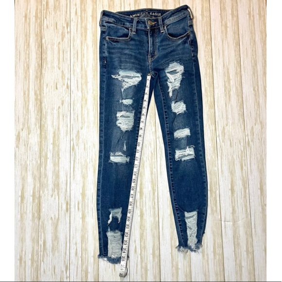 American Eagle Women’s Next Level Stretch Jegging Crop Distressed Hi-rise Jeans - Picture 6 of 11
